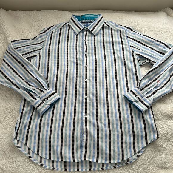 Robert Graham Long Sleeve Button Up Shirt Men's XLarge Blue White Striped‎ - Picture 2 of 8